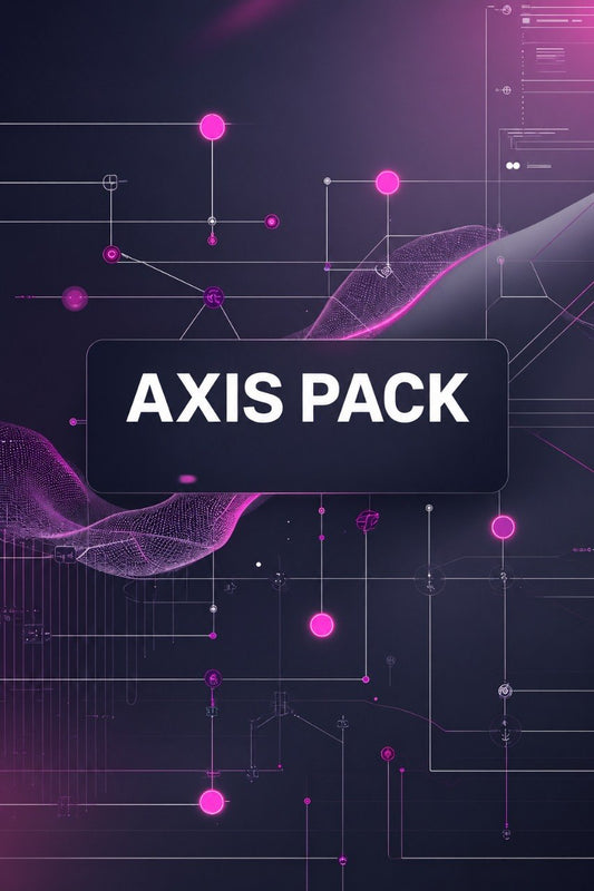 Digital cover art for an 'AXIS PACK' featuring a dark purple and black background with glowing pink and purple digital waveforms, geometric lines, and nodes, and a central black rounded rectangle with white text.