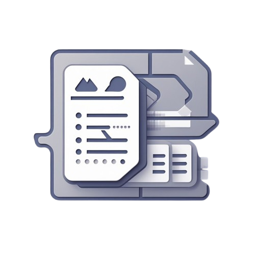 A stylized digital illustration of overlapping document or folder shapes in shades of gray, white, and dark blue-gray on a plain white background.